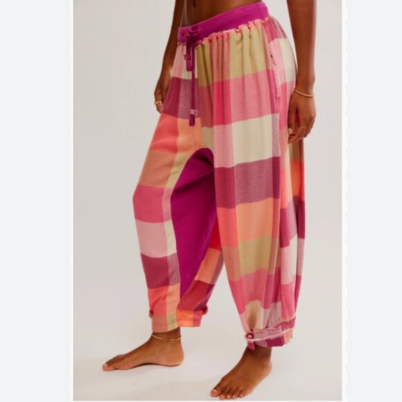 NEW FREE PEOPLE sugar cookie flannel pants in pink combo 257 2S7 - Picture 2 of 6
